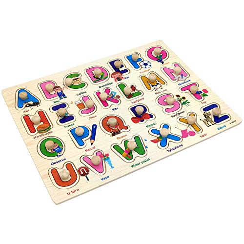 Wooden Puzzle Board(Set of 3) - Wooden Numbers, Alphabet and Insect Puzzle,Best Educational Gifts for Preschool Boys and Girls Ages 2-6 Years Old