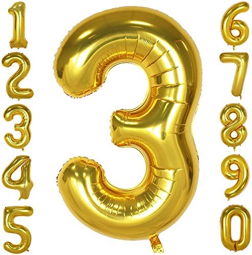 1973 OI 40 Inch Giant Number Balloons Gold Mylar Foil Big Number 3 Jumbo Balloon Birthday Party Decoration