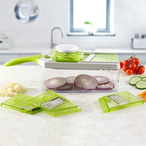 Adjustable Mandolin Slicer - 4 Interchangeable Blades - Slicer, Julienne, Fine & Regular Grater - Stainless Steel Blades - Perpetual Peeler and eBook included