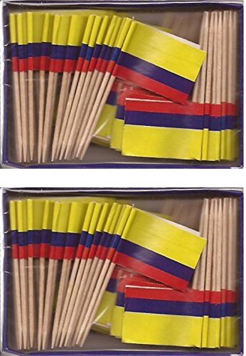 2 Boxes of Mini Colombia Toothpick Flags, 200 Small Mini Colombian Flag Cupcake Toothpicks or Cocktail Sticks & Picks