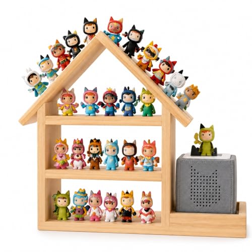 YUCHKEJ Tonie Shelf Magnetic Wooden Wall Storage Shelf for 70-85 Tonies, Compatible with Toniesbox 1 and Toniesbox 2, Wall Mounted Music Box Shelf for Children's Room