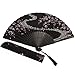 Folding Chinese Fan,Japanese Vintage Portable Hand Held Fans with Fabric Sleeve for Women (Black)