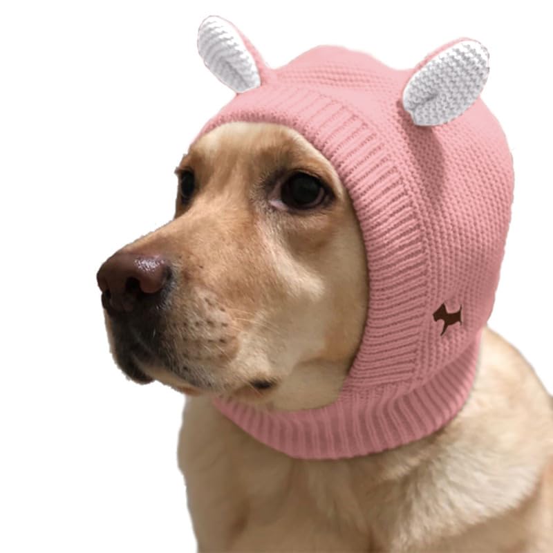 YAMEE Winter Hat for Large Dogs, Small Dog Ear Muffs for Noise Protection, Knitted Holiday Outdoor Walking Essential Clothing Matching (Large, Pink)