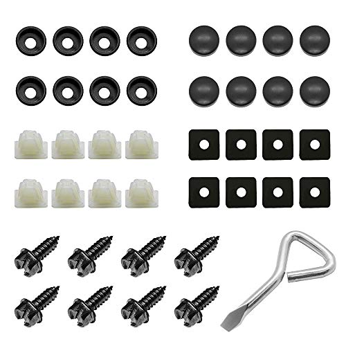 GLISTON License Plate Screws Fastener Kit, Stainless Steel Screws, Black Screw Covers, License Plate Screws for Fastening License Plates, Frames and Covers(8 Set) - Thumbnail 2
