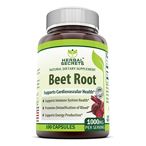 Herbal Secrets Natural Dietary Beet Root Supplement - 1000 Milligrams 100 Capsules- Supports cardiovascular health * promotes energy production*
