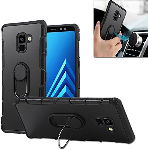 Galaxy A8 Plus Case, Galaxy A7 2018 Case, Car Mount Ring Kickstand Case Dual Layer PC TPU Cover 360 Degree Rotating Rugged Amor Case for Galaxy A8 Plus A7 2018 (Black)
