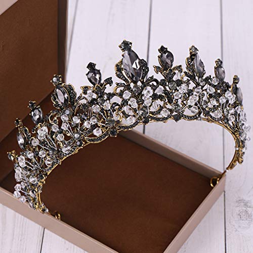 BCDshop Women's Luxury Elegant Tiara Headband Crown Full Diamond Black Zircon Flower Headdress Wedding Party Headpiece (Black)