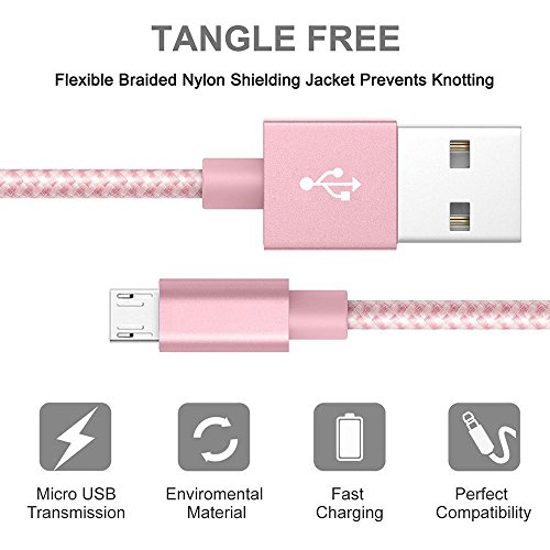 Micro USB Lightning Cable, VPR 3Pack 6FT Android Charger Cord nylon braided for Samsung Galaxy, HTC, Huawei, LG, HTC, Motorola and Other Tablet (3Pack 6FT Pink)