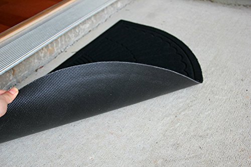 Half Round Door Mat Entrance Rug Floor Mats, Waterproof Floor Mat Shoes Scraper Doormat, 18''x30'' Patio Rug Dirt Debris Mud Trapper Out Door Mat Low Profile Washable Carpet (Black)
