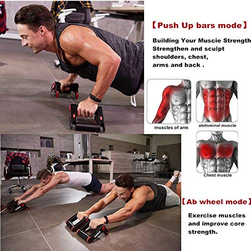 KIARUO Foldable Double AB Wheel & Push up Bars 2 in 1 Fitness Equipment with Knee Pad & Resistance Rope Portable Exercise Fitness Trainer Workout Abs Core Power for Home Gym & Traveling - Thumbnail 6