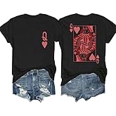 Heart Queen Women Playing Card Queen Valentine's Day Graphic T Shirts Casual Tops