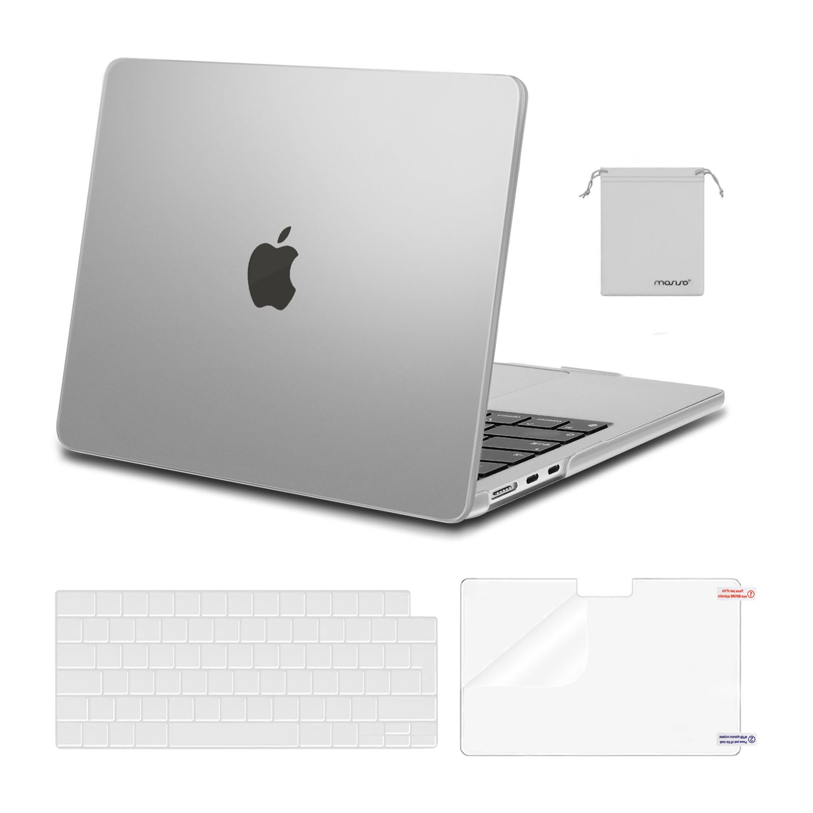 MOSISO Compatible with MacBook Air 13 inch Case M5 M4 M3 M2 2026-2022 A3449 A3240 A3113 A2681, Hard Shell Cover for MacBook Air 13.6 inch Display &KeyboardSkin&ScreenFilm&Pouch, Frost
