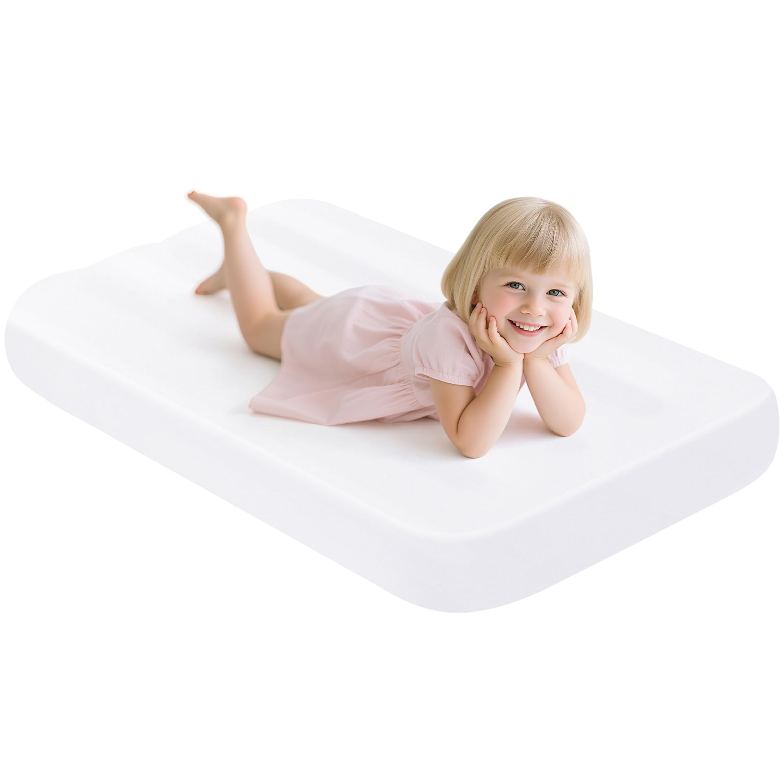 Photo 1 of PLULON Kids Air Mattress with White Fitted Sheets, Inflatable Bed 63×28×8 inches Airbed Inflatable Mattress Sheet for Kids Sleepover Tent Slumber Party Camping Sleeping Pad Teepee Tent Air Mattress