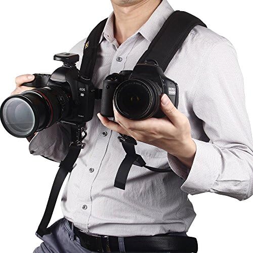 Amartshow Quick Release Double Dual Camera Shoulder Strap Harness Adjustable Dual Camera Sling Camera Neck Strap for Canon Nikon Sony Pentax Panasonic DSLR SLR Cameras
