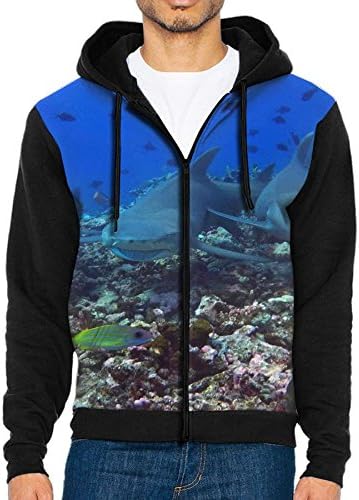 LANOMY Shark Bites The Ocean Men's Hooded Sweatshirts Casual Hoodies