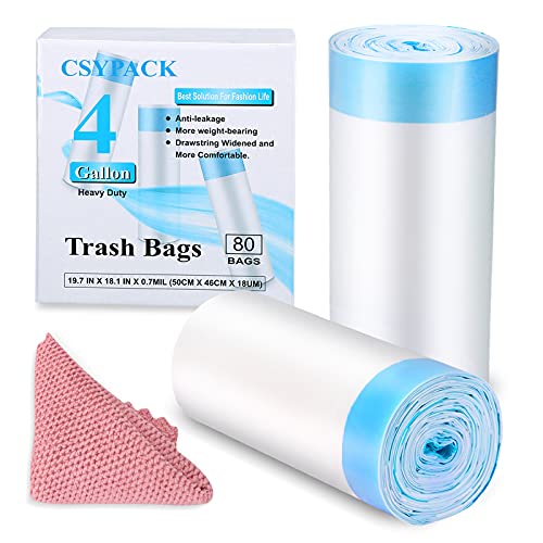 CSYPACK 4 Gallon Drawstring Trash Bags 80 Count Ultra thick small