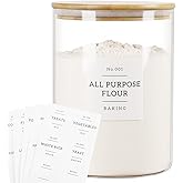 HHMJSM Large Glass Storage Jars With Airtight Bamboo Lid - 100 Fl Oz Thicken Kitchen Glass Food Storage Canister With 42 Pantry Labels - Big Clear Flour And Sugar Containers Farmhouse