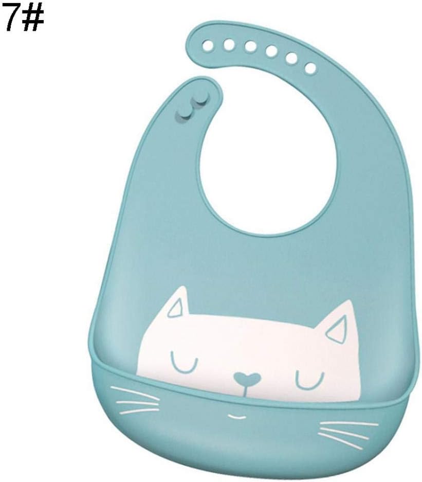 Difcuy Baby Infant Child Toddler Newborn Products, Maternal Baby Supplies，Animal Print Waterproof Adjustable Baby Bib with Pocket Feeding Saliva Apron - Blue Cat