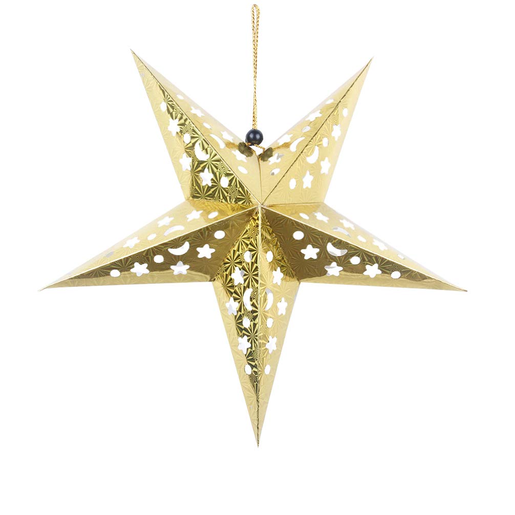 Amosfun Paper star lanterns lampshade paper star light shade Christmas star hanging decorations for home wedding Christmas holiday party decoration 30 cm (gold)
