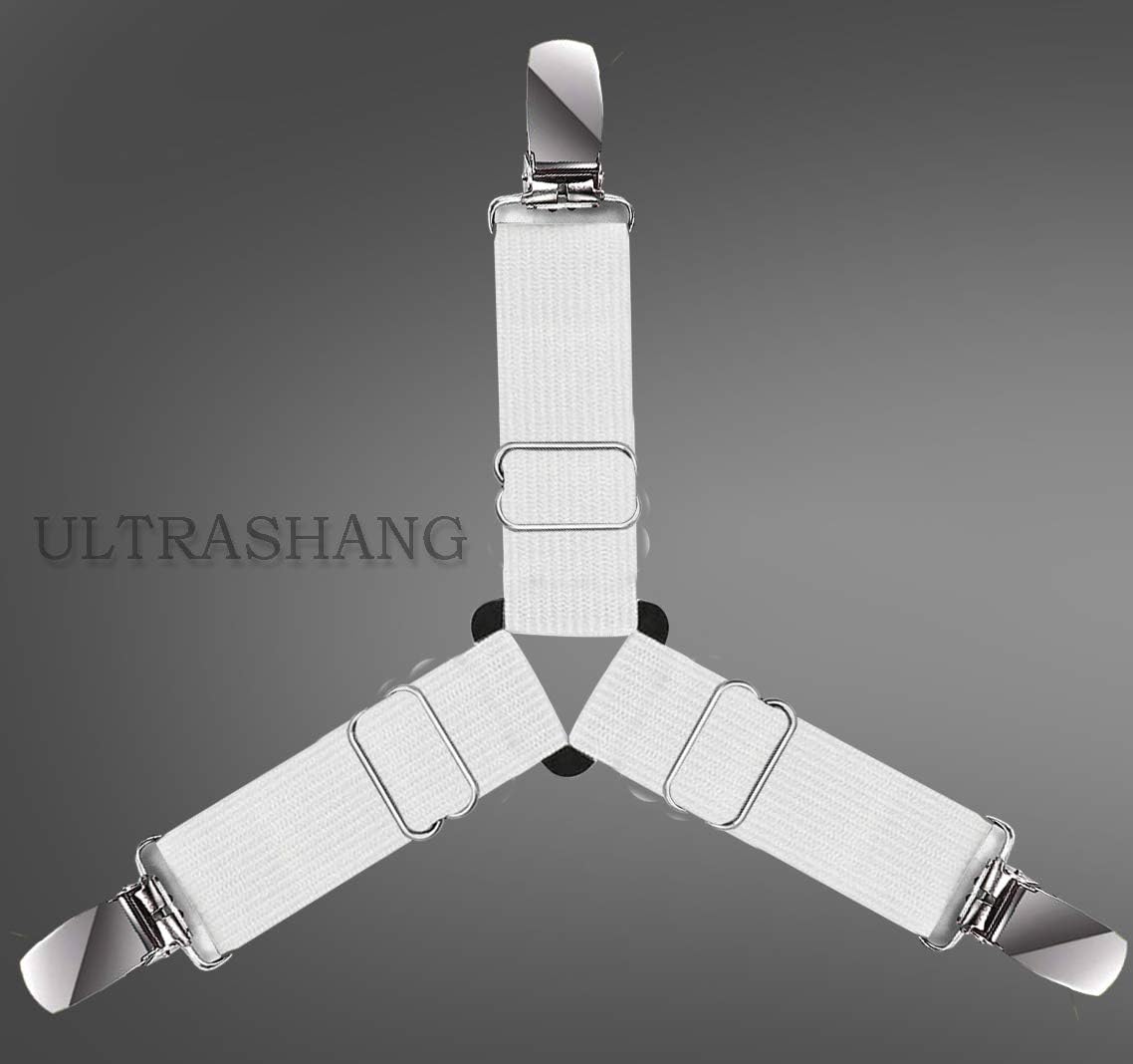 Ultrashang Bed Sheet Straps Fasteners: 2-Set White Elastic Triangle Adjustable Fitted Sheets Holder Clips Suspenders Grippers for Crib Mattress Pad: Home & Kitchen