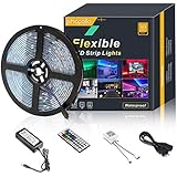 LED Strip Lights Waterproof Flexible RGB Color Changing SMD 5050 150leds 16.4ft 5m LED Tape Kit with 44 Keys IR Remote Controller and 12v Power Supply for Outdoor, Indoor, Bedroom, Party and Home