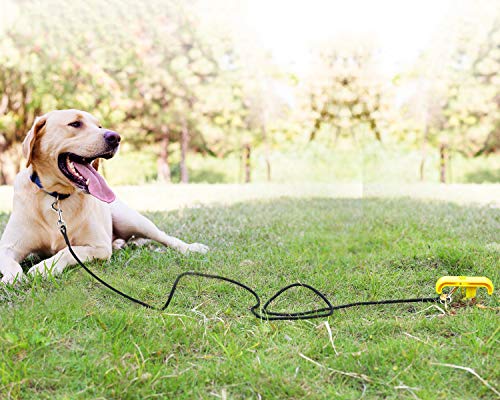 Pecute 3 In 1 Dog Tie Out Cable and Stake, Dog Tug of War Toy Puppy Chew Toys Portable Dog Teething Toy, Tough and Bite-Resistant, Molars, Teeth Cleaning(Yellow, 2m Cable)