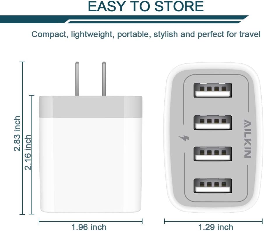 Wall Charger, USB Charger Adapter, Ailkin 4.8A 4Multi Port Fast Charging Station Power Base Block Plug Cube Brick for Phone 11Pro Max/XR/XS MAX/8/7 Plus, Samsung A10e/Note 10+/S10 Kindle Fire USB Plug: Home Audio & Theater