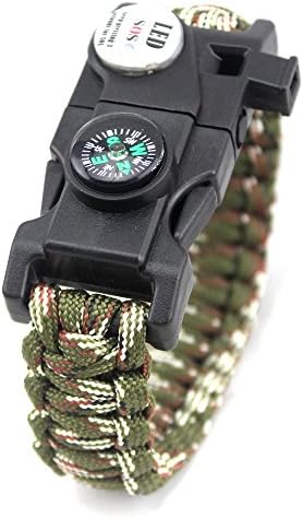 Survival Bracelet SOS Emergency Multifunction Waterproof 20 in 1 Kit with Whistle Scraper Knife Flint Compass Paracord for Camping Hiking Climbing Multicolors Green-Camouflage