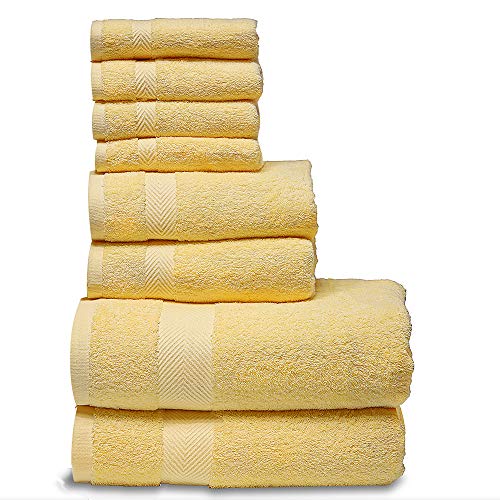 SEMAXE Luxury Bath Towel Set. Hotel & Spa Quality. 2 Large Bath Towels , 2 Hand Towels, 4 Washcloths. Premium Collection Bathroom Towels. Soft, Plush and Highly Absorbent. (Set of 8, yellow)