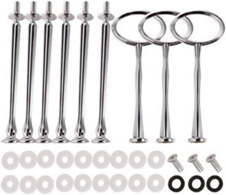 Hemore 3 Sets 3 Tier Oval Ring Top Cake Stand Cake Plate Display Holder Handle Fittings Silver Metal for Tea Shop Room Hotel Home Garden Accessories