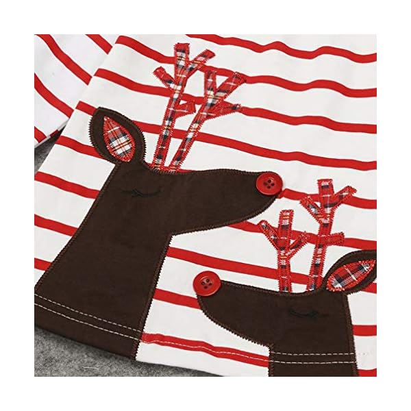 Fashspo Kid Girl Cotton Dress Stripe Long Sleeve Christmas Elk Casual Basic Dress,5T - Image 5