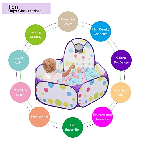 LPRTALK Kids Purple Ball Pit Ball Tent Toddler Ball Pit with Basketball Hoop and Zippered Storage Bag for Toddlers 4 Ft/120CM (Balls not Included) - Thumbnail 3