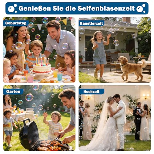 Belemar Bubble Machine with LED Light for Kids, Bubble Liquid, 320ml Tank, 5cm Bubbles, Battery Operated Outdoor Toy for Garden Parties & Weddings