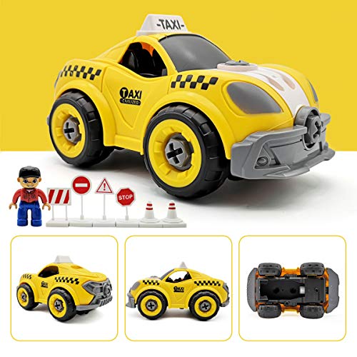 QUN FENG Take Apart Toys Remote Control Car 2 in 1 Construction Truck School Bus Taxi with Electric Drill 2.4G Stem Building Learning Toys for Boys 3,4,5,6,7 Year Olds