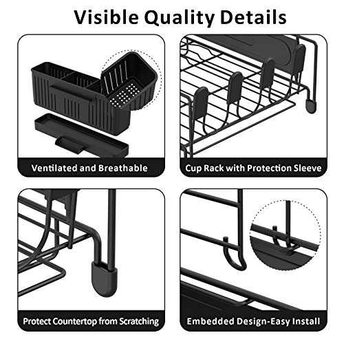 Dish Drying Rack, iSPECLE 2 Tier Dish Rack with Cup Holders, Utensil ...