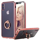 iPhone X Case, Thin Clear Luxury TPU Rose Gold Bumper Case Cover with Built-in Ring Grip Holder for Apple iPhone X - Rose Gold
