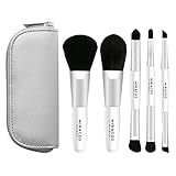 Miracos Makeup Portable Travel Face Makeup Brushes Kit with Case 5 Pcs - Synthetic Hair, White