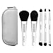 Miracos Makeup Portable Travel Face Makeup Brushes Kit with Case 5 Pcs - Synthetic Hair, White
