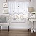 Hughapy Pastoral Lace Tie Up Shade Curtain 58 by 69 inch Length Adjustable Balloon Manual Hook Flower Shade Window Curtain Panels Christmas Decor, Off-White