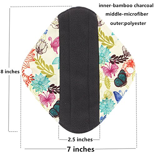 Asenappy Reusable Menstrual Pads Cloth Pads Menstrual - Charcoal Bamboo Sanitary Pads Panty Liners 6 PCS Small Random Prints - Thumbnail 2