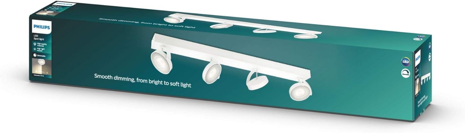 Philips myLiving Clockwork LED 4-er Spotbalken (22 W), dimmbare Leuchte mit 4 integrierten LED Spots, energiesparende Raumbeleuchtung mit langer Nutzlebensdauer, Weiß 2