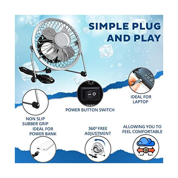 Invero® Mini USB 4-Inch Tilting Desktop Cooling Fan with Metal Shell and Aluminium Blades ideal for Home, Office…