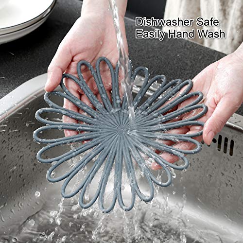 Set of 3 Silicone Trivet Mat - Hot Pot Holder Hot Pads for Table & Countertop - Trivet for Hot Dishes - Non-Slip & Heat Resistant Modern Kitchen Hot Pads for Pots & Pans, Turquoise - Thumbnail 4