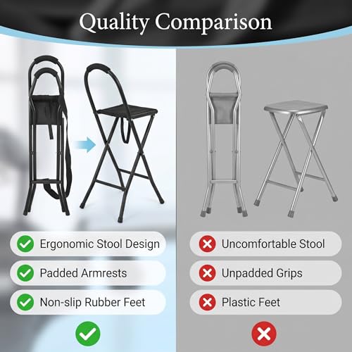 Walking Stick with Folding Seat - Portable Chair for Adults and Dual Use Stool for Men and Women