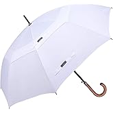 G4Free 52/62inch Wooden J Handle Golf Umbrella Windproof UV Protection Classic Stick Wedding Cane Umbrellas, Auto Open Cane Hook Handle
