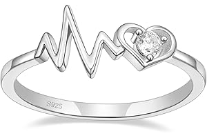 Arvaleff 925 Sterling Silver Rings for Women Ladies Wedding Band V Shaped Heatbeat Pattern Cubic Zirconia Engagement Eternity Ring Thin Stackable Comfort Fit Size 4-12