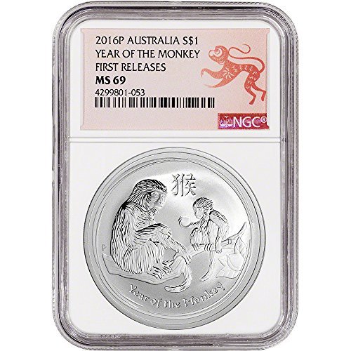 2016 AU Australia Silver (1 oz) Year of the Monkey First Releases - Lunar Label $1 MS69 NGC