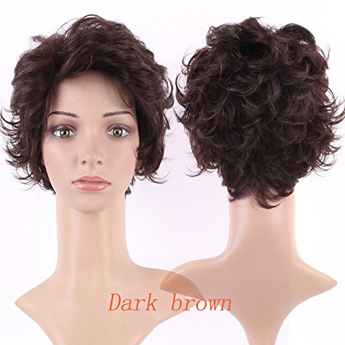 S-noilite Short Fluffy Curly Hair Wig Women Natural Brown Cosplay Daily Party Costume Full Wigs