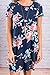 ZESICA Women's Crew Neck Short Sleeve Floral Shift Dress with Pockets Navy Blue Large