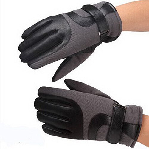 Male Winter Biking Gloves - Men's Whole Finger Thick Warm Ski Gloves--Gray